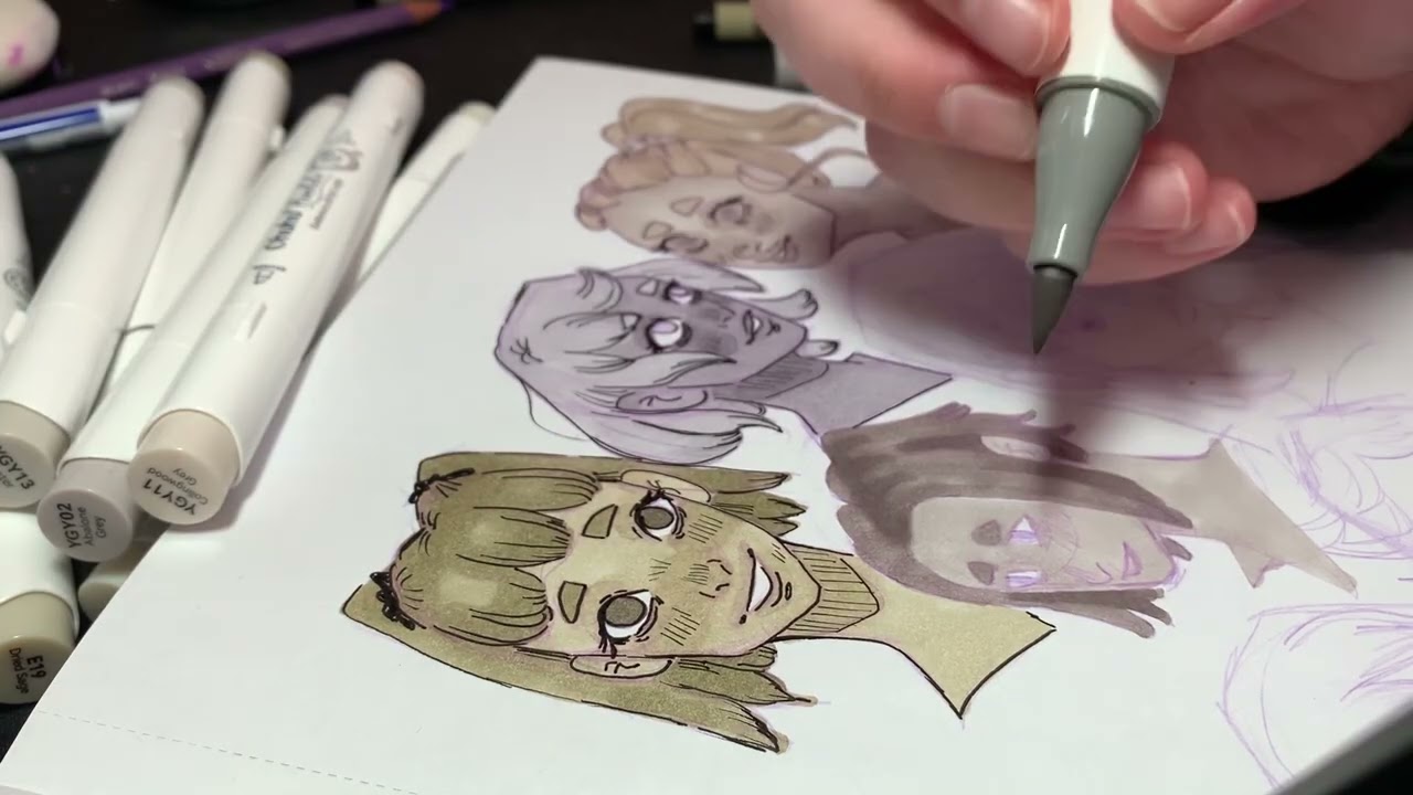 Grayscale ohuhu process | chill sketch with me. 
