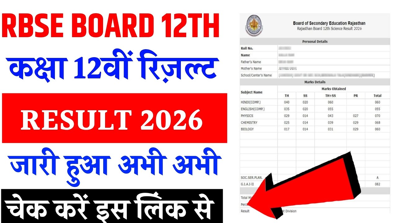 RBSE 12th Result 2026 🔴 RBSE Class 12th Result 2026 Kaise Dekhe ? Rajasthan Board 12th Result 2026
