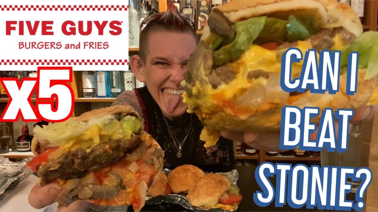 5 GUYS BURGERS | MOLLY VS MATT STONIE 5 BURGER RECORD | CAN I BEAT HIM? | MOM VS FOOD