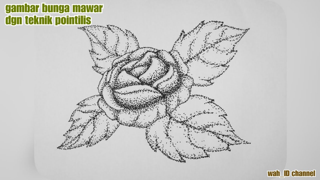 gambar bunga MAWAR dgn teknik pointilis || tutorial gambar pointilis || @wah_idchannel