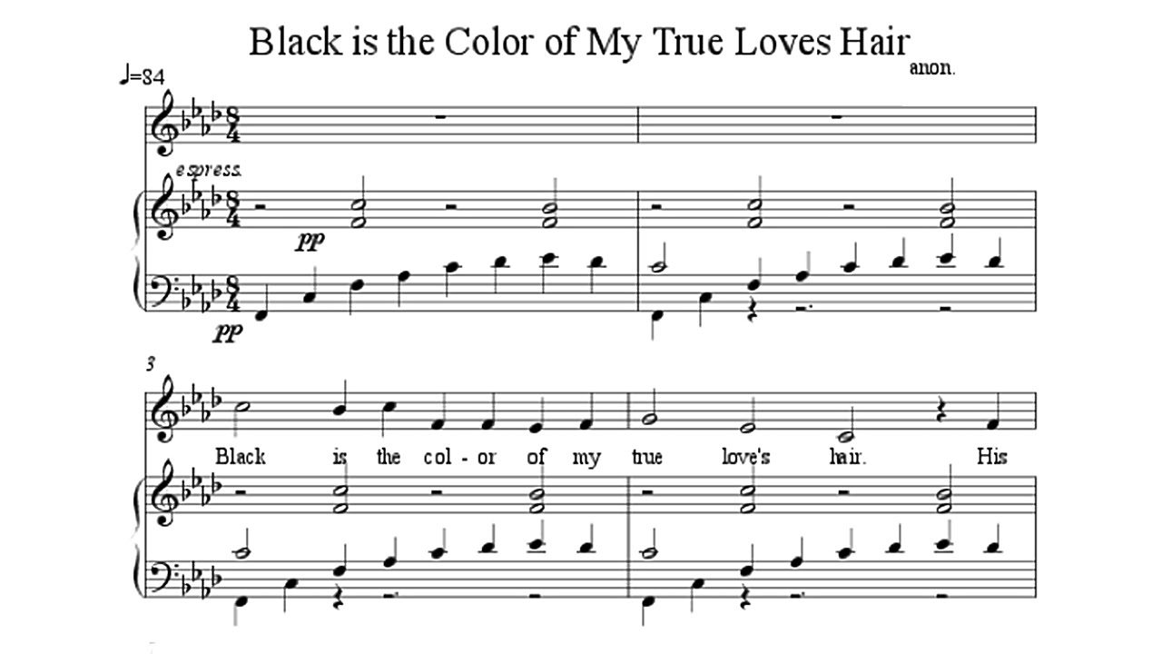 Black Is the Colour (Of My True Love's Hair) PIANO SOLO with SCORE