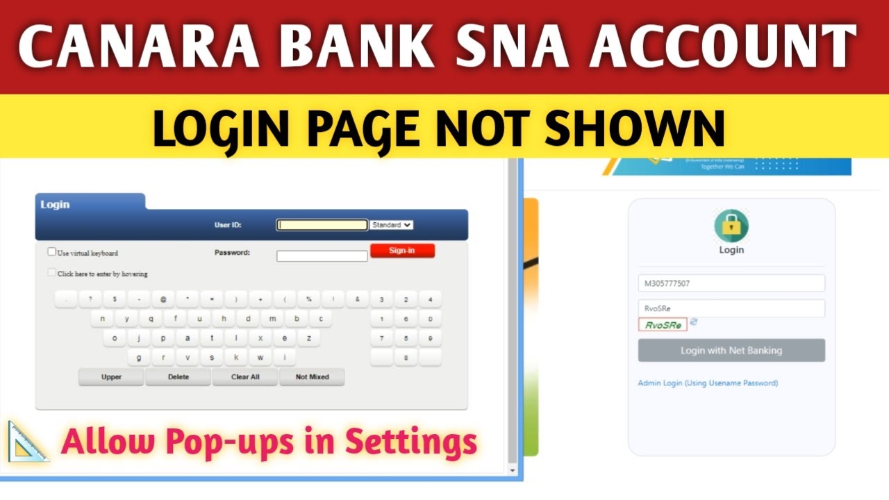 Canara Bank SNA Account Login Page Not shown | Allow Pop-up | Canara Bank CSS Portal Login Problem