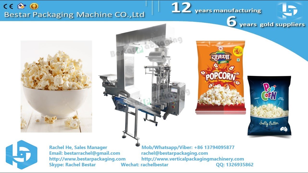 Bestar small vertical packing machine for popcorn 30g, with Z elevator