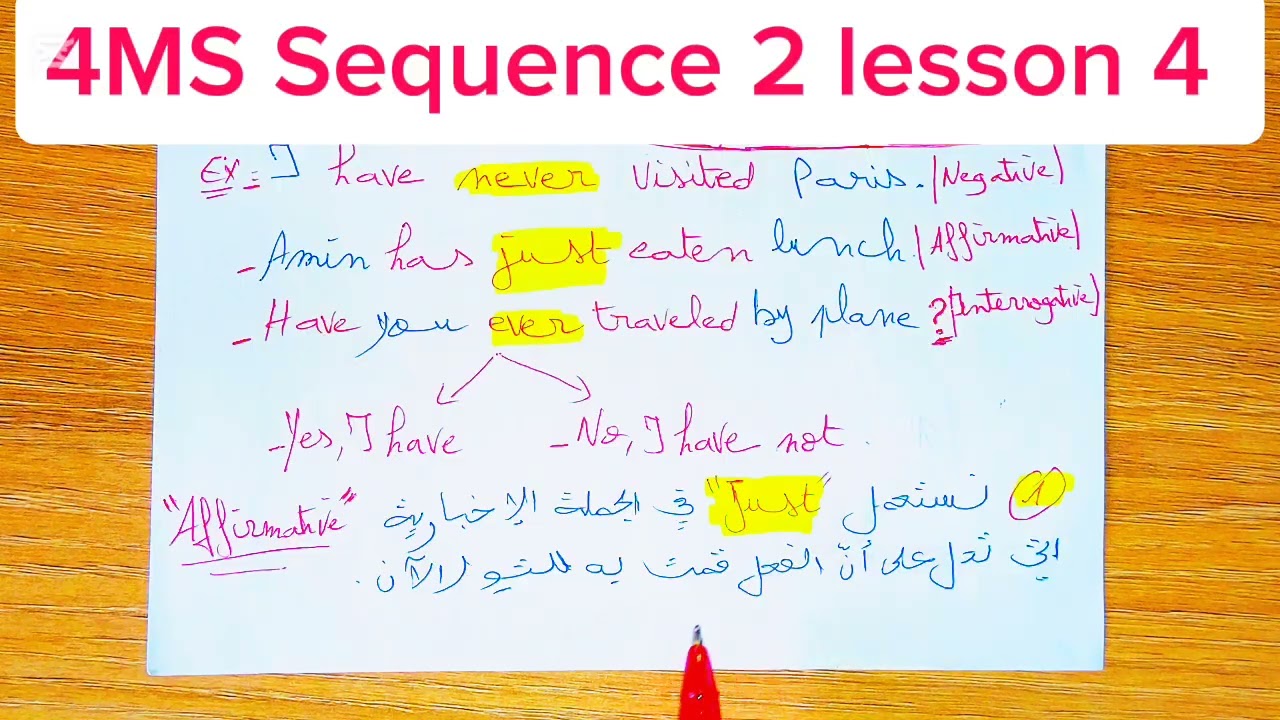 الدرس 4: Present Perfect Tense (just,never,ever) السنة الرابعة متوسط 4MS Sequence 2 Part 2 الجزء 2