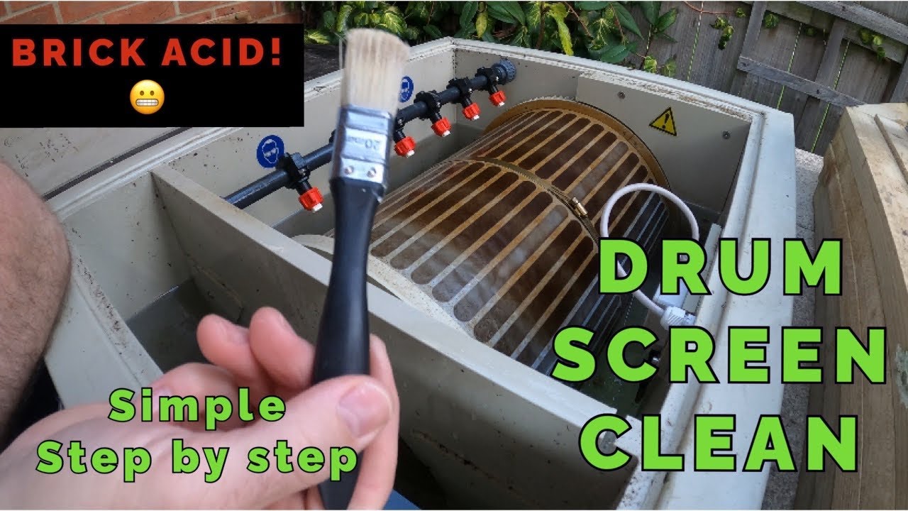 KOI POND maintenance - DRUM FILTER SCREEN clean using ACID! Step by step ESSENTIAL MUST WATCH! #