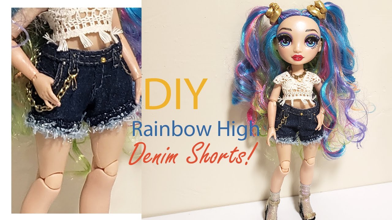 DIY Doll Denim Shorts For Rainbow High Dolls! Step - By - Step Tutorial!