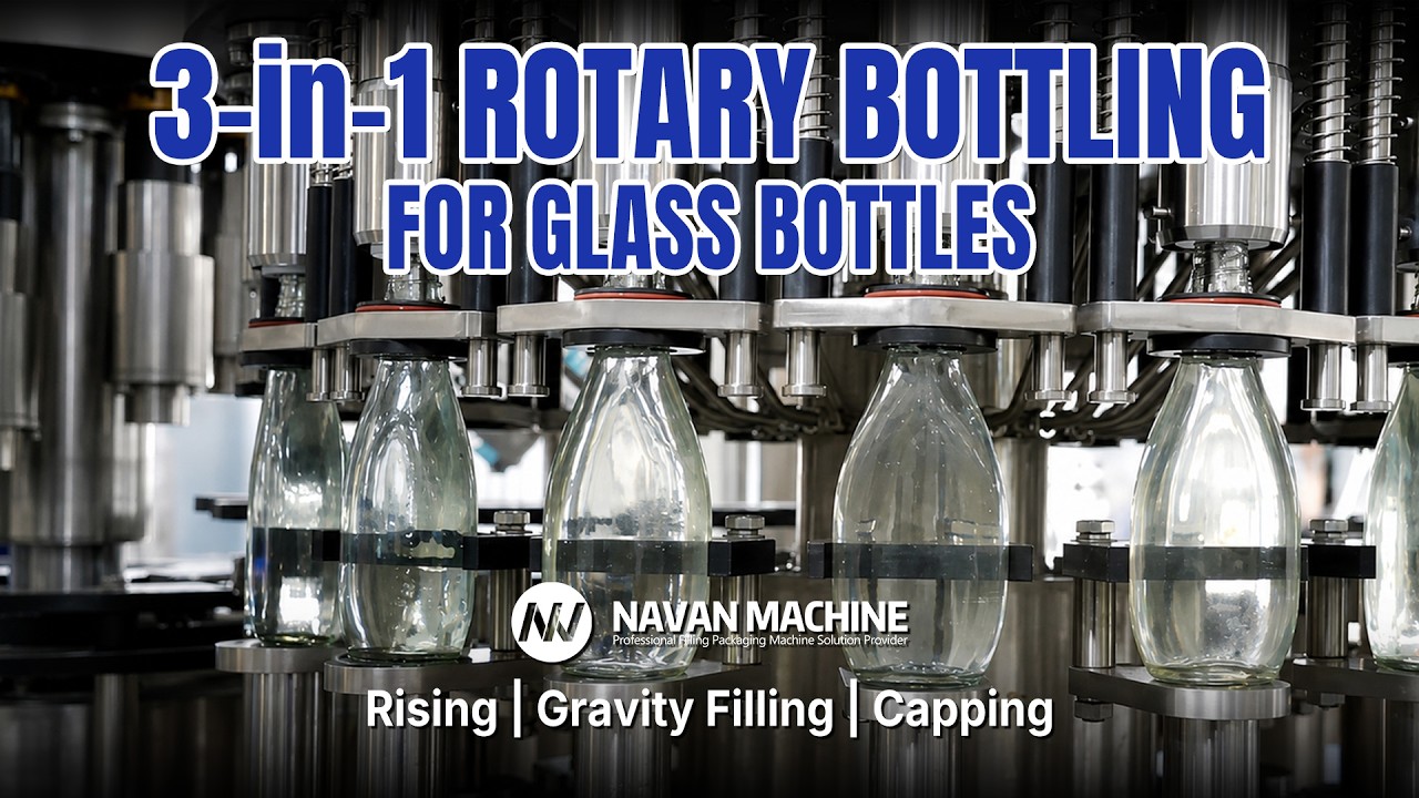 3-in-1 Rotary Glass Bottle Filling Line | Gravity Filling for Non-carbonated Beverages