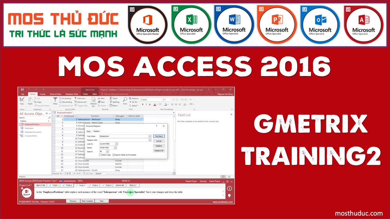 MOS Access 2016 Training 2 - GMetrix