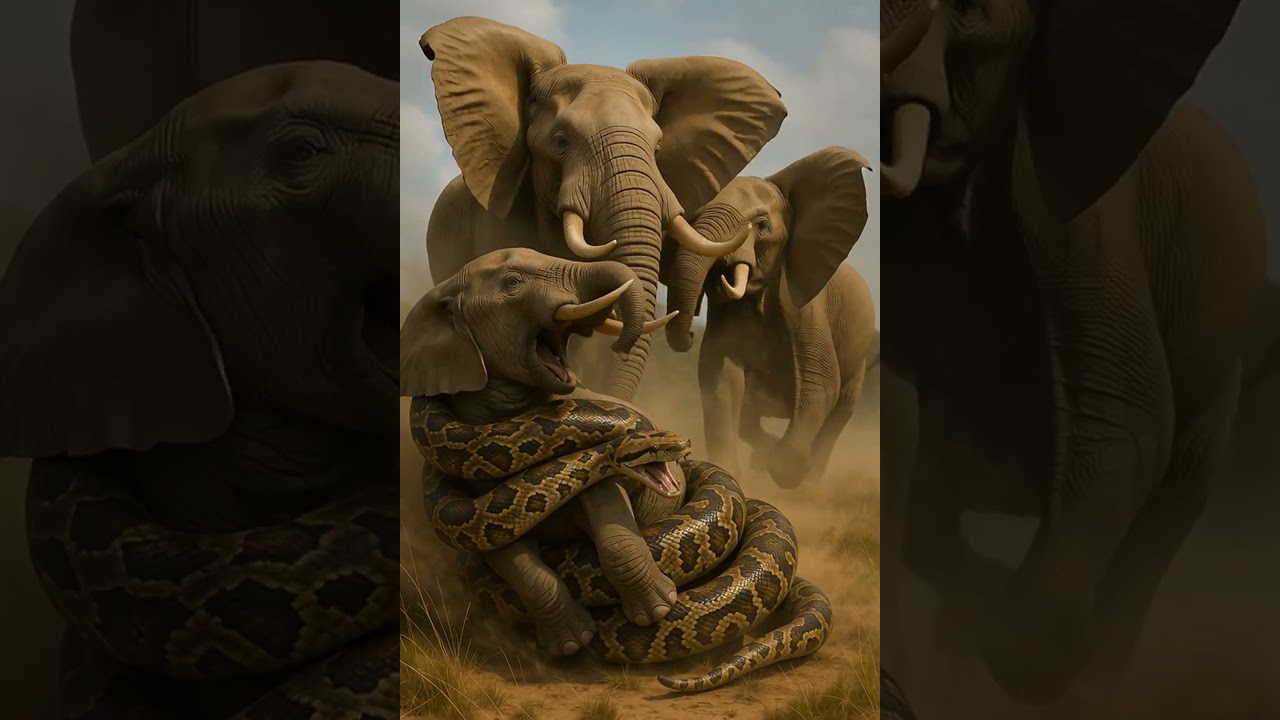Elephants Unite Against Giant Python | Family Rescue Battle
