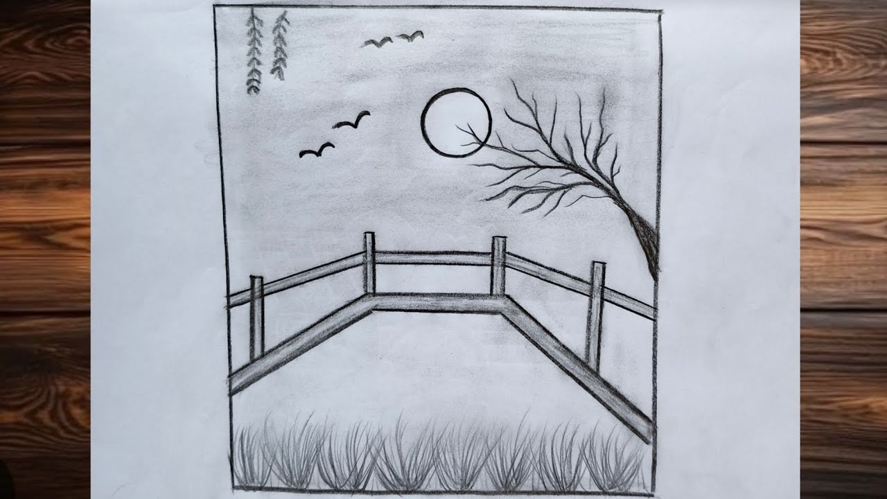 Beautiful Night Drawing of a Bridge Under the Moon #draw #art 