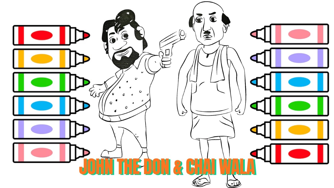 Coloring and Drawing John The Don & Chai Wala 🎨☕️ Motu Patlu Cartoon 🎨