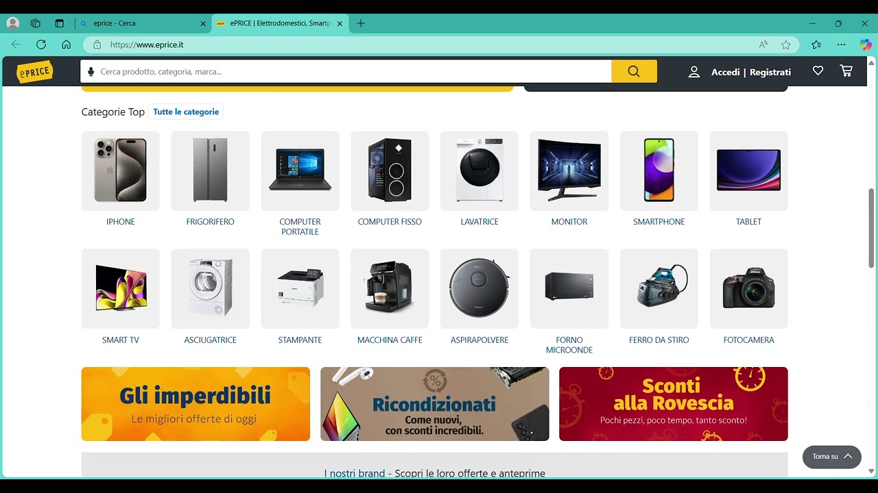 ePRICE   Elettrodomestici, Smartphone, TV, Informatica e 1 altra pagina   Personale   Microsoft​ Edg