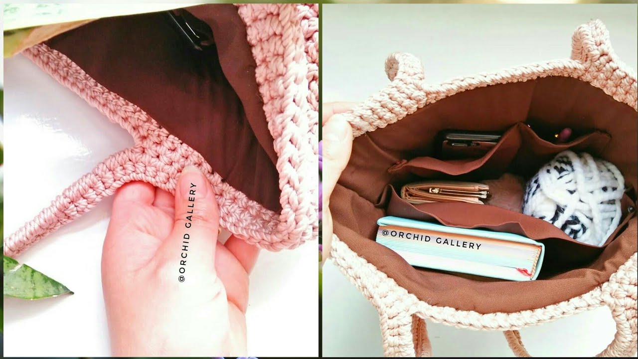 بطانه شنطه كروشيه بجيوب (خياطه يدوي )