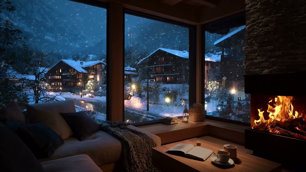 Blizzard Winds Outside ❄️ Cozy Fireplace Sounds for Deep Sleep & Winter Relaxation