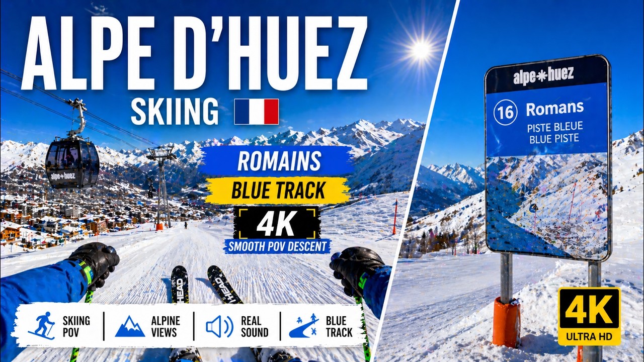 🎿 Skiing Alpe d’Huez 🇫🇷 | Romains Blue Track – Smooth 4K POV Descent