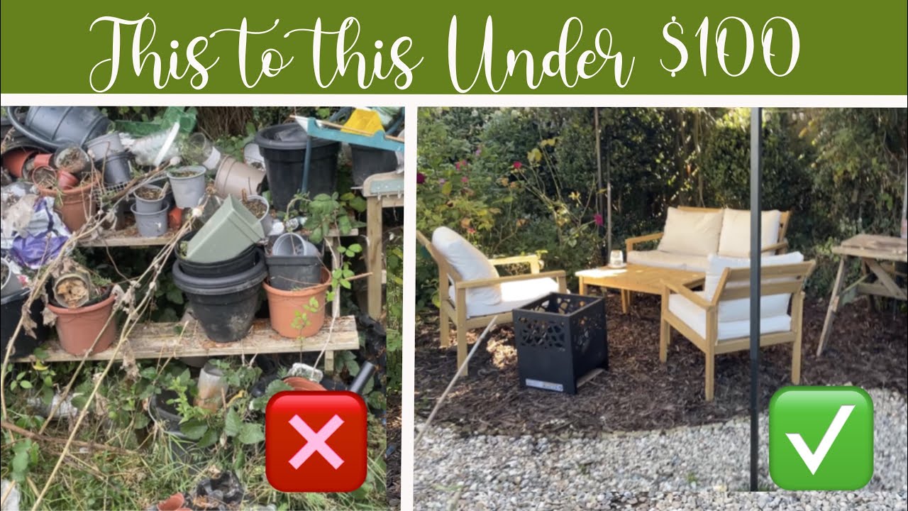 Garden landscaping a new seating area in 1 day on a budget (Under $100) #cottagegarden #gardendiy