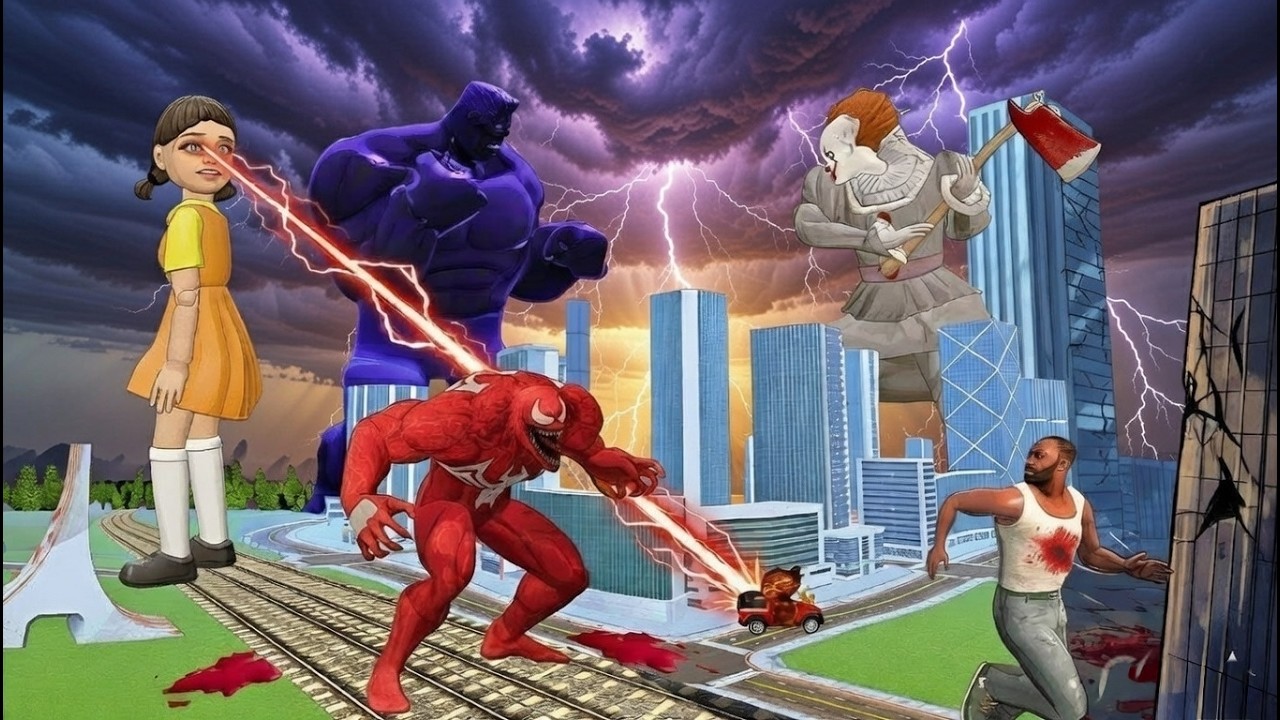 Franklin become Squid Game doll, Pennywise and fight with monster in Indian bike driving 3D  