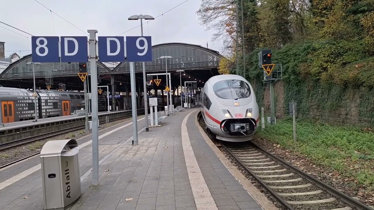 Trains at Aachen Hauptbahnhof railway station.