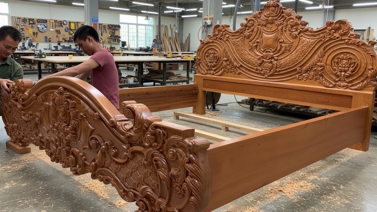Amazing Processing Build King Size Bed From Monolithic Hardwood || Extremely Skillful Woodworking