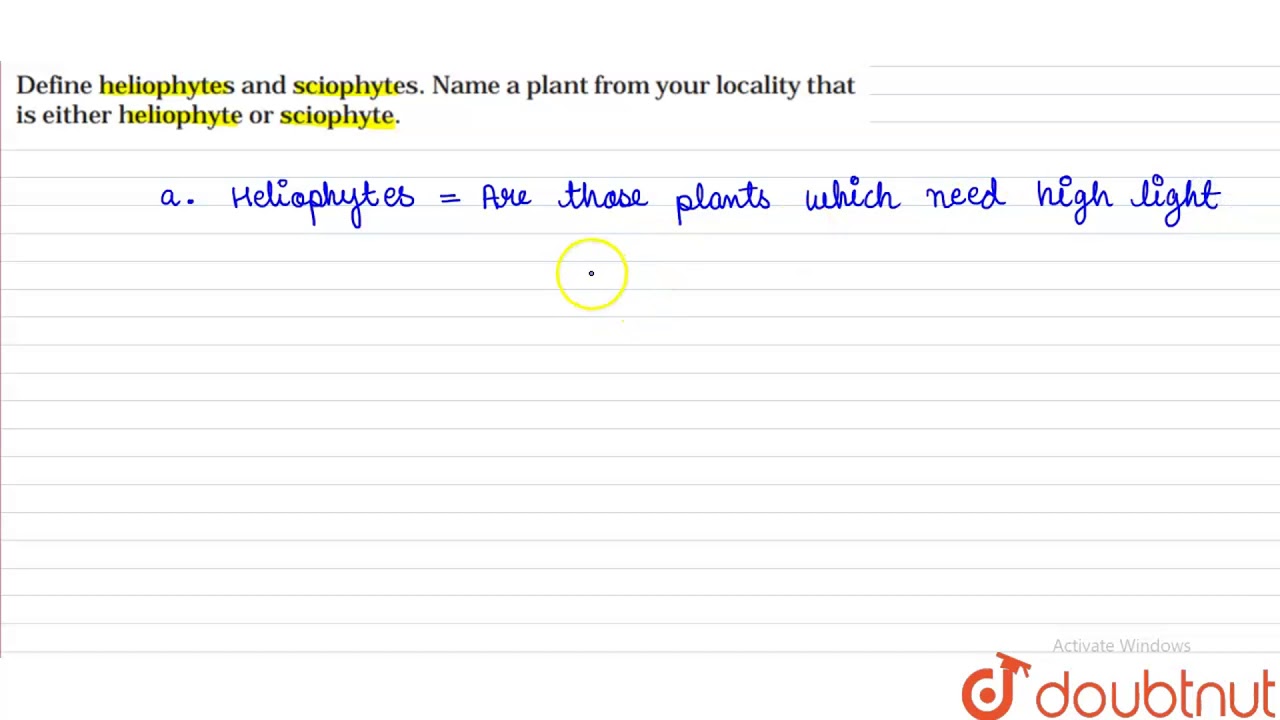 Define heliophytes and sciophytes. Name a plant from your locality that is either heliophyte