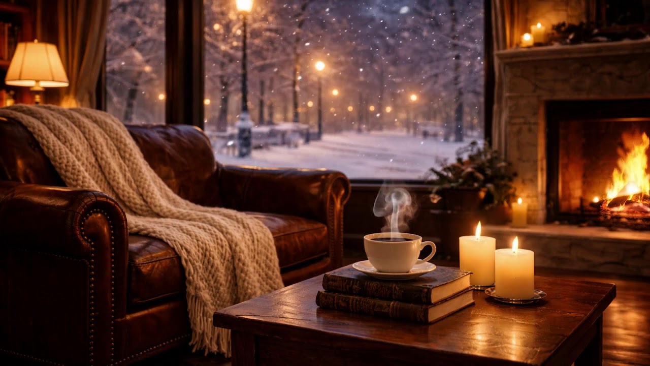 Quiet Winter Night  Fireplace & Snowfall Ambience for Sleep