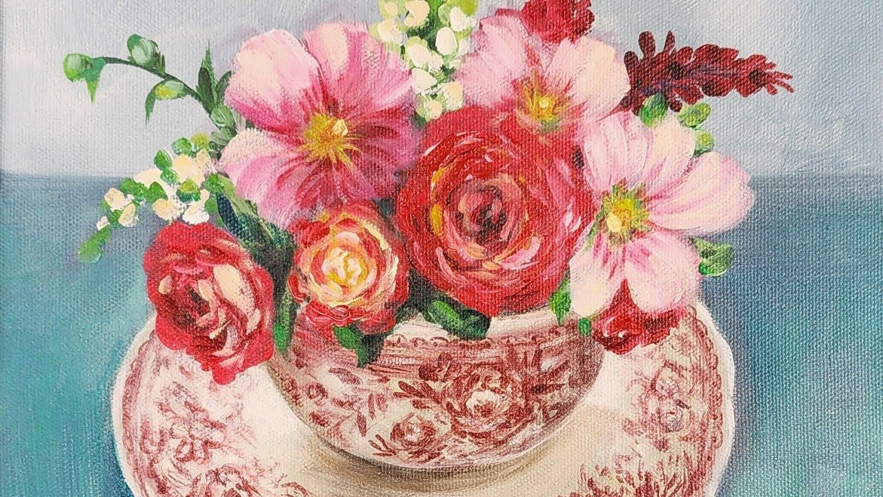 Floral Teacup Acrylic Painting LIVE Tutorial