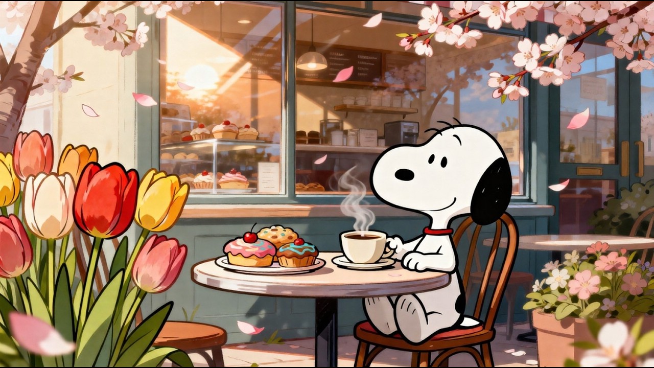 Snoopy&rsquo;s Spring Caf&eacute; 🌸 Relaxing Jazz for Study, Work , Focus & Reading 🎧☕️📖