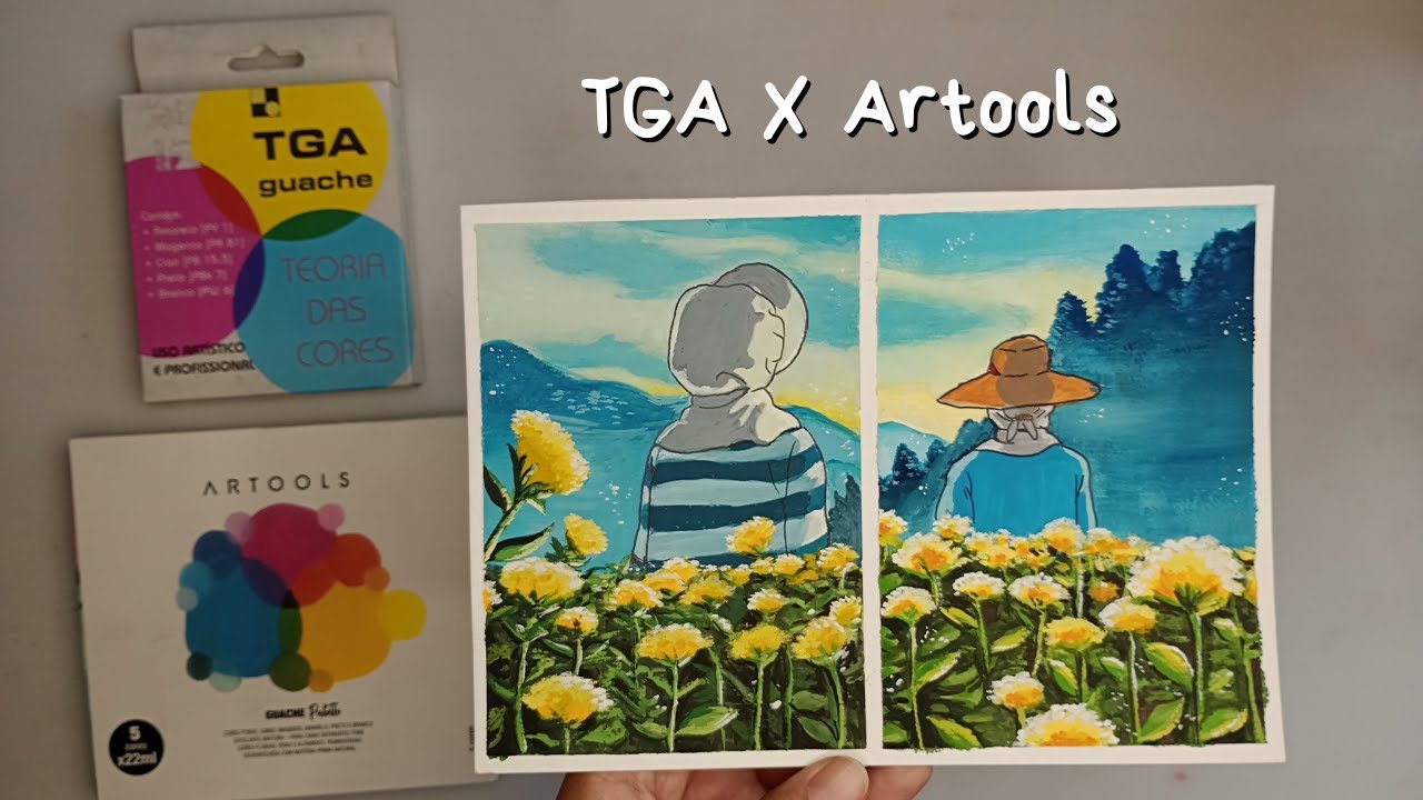 COMPARANDO TINTAS GUACHE! TGA VS ARTOOLS | Pintura de cena do filme do Studio Ghibli 😆