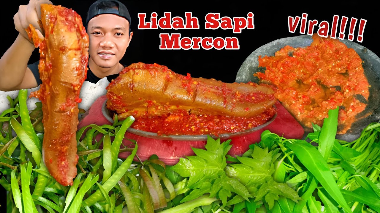 MUKBANG 🛑🛑 lidah sapi mercon -+1kg +lalapan petai cina+batang pepaya+kangkung mentah