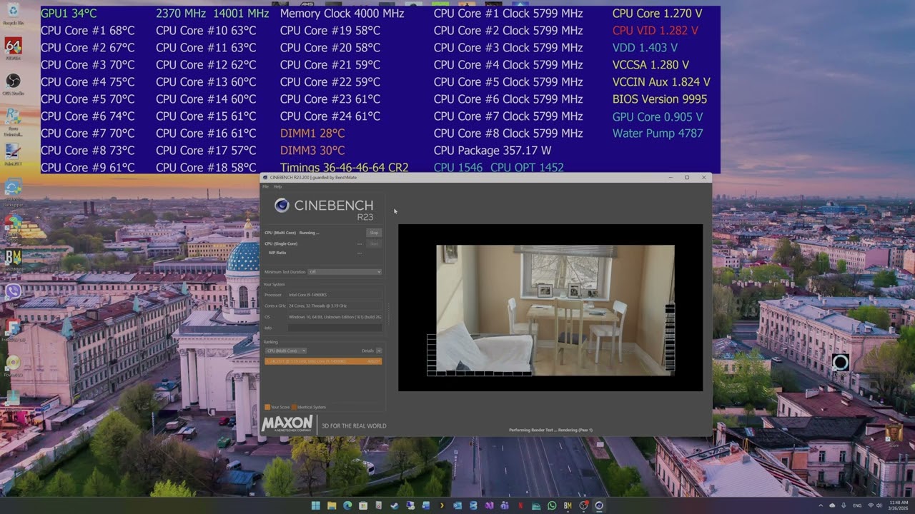 Intel i9 14900KS - Cinebench R23 Test