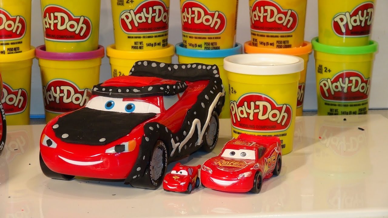 Play Doh Pixar Cars Lightning McQueen, we make Heavy Metal Lightning McQueen Chase Edition using Pla