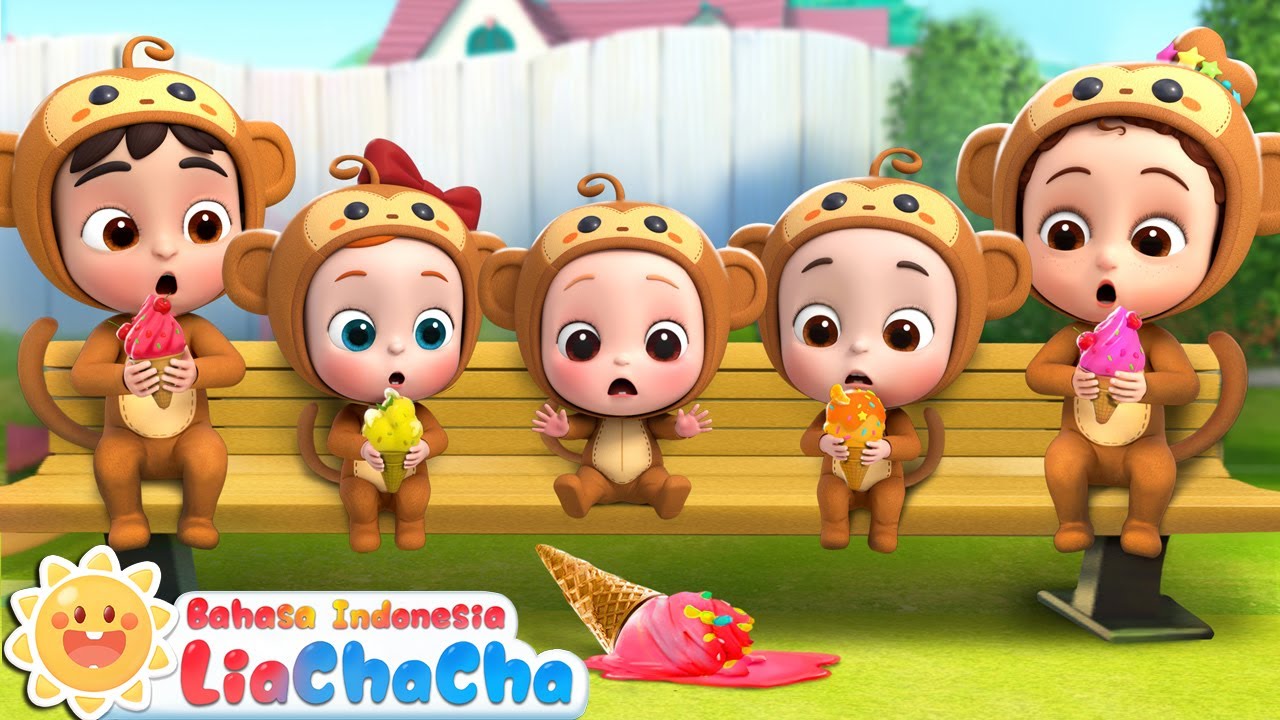 Lima Monyet Kecil Makan Es Krim | Belajar Berhitung | Lagu Anak-anak | LiaChaCha Bahasa Indonesia