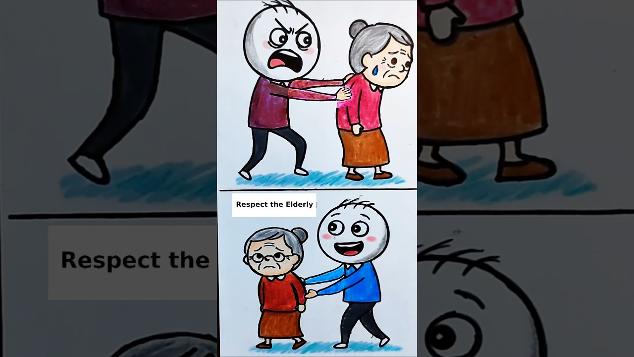 🙏 Respect the Elderly | Moral Story Drawing | #Shorts #Respect #ElderlyCare
