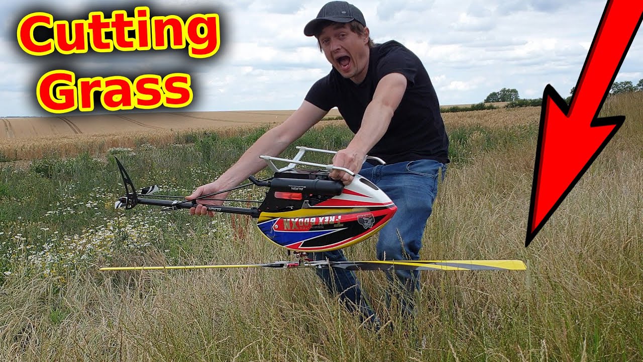 Attempting to cut GRASS with Giant NITRO RC Helicopter