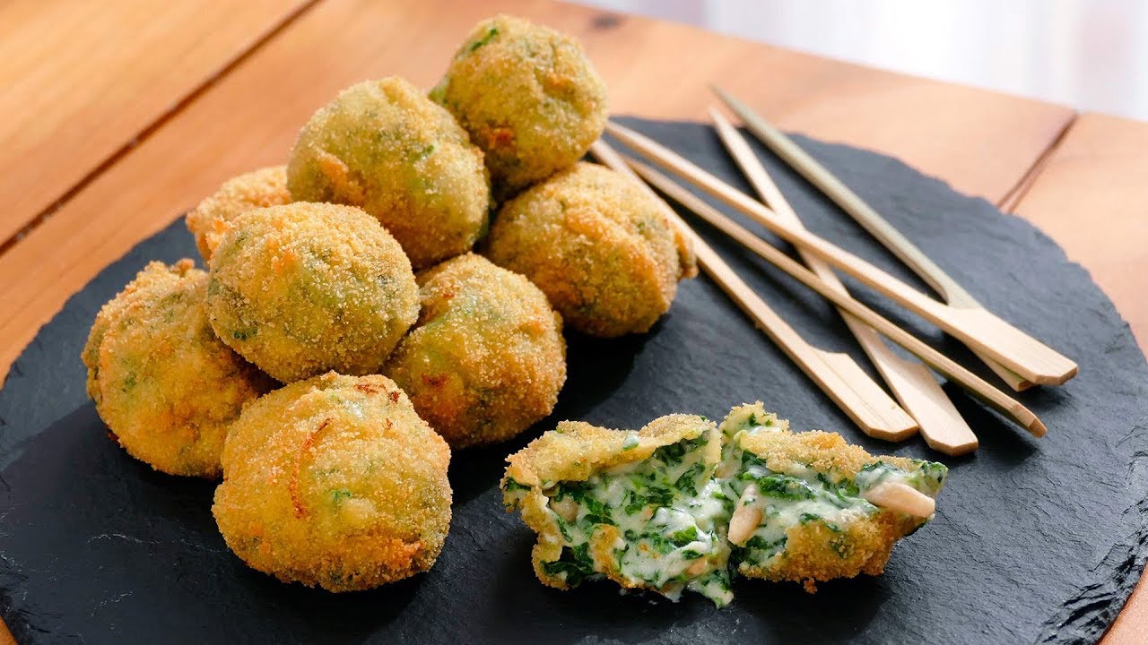 Croquetas de espinacas y piñones - Cocinatis