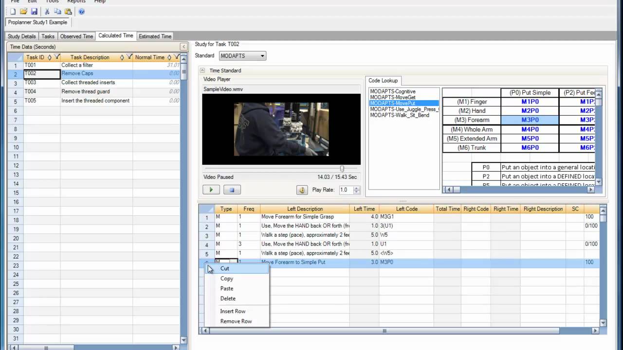 Proplanner ProTime Estimation - Using the  MODAPTS Library