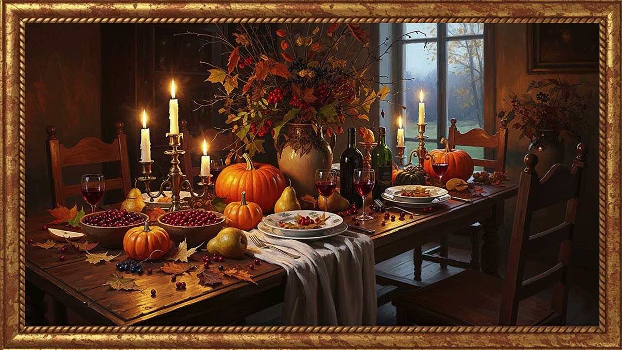 Cozy Autumn Dinner Table 🍁 Candlelight Harvest | Thanksgiving TV Screensaver Wall Art (4K Ambient)