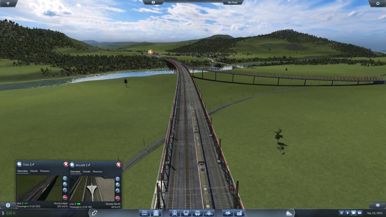 Transport Fever Extreme Long Train Route Megalomaniac 1:5 map with High Speed Train