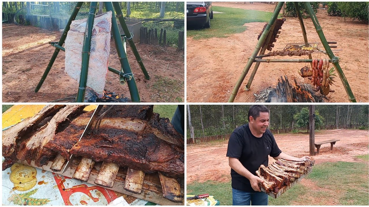 COSTELA NO FOGO DE CHÃO - CHURRASQUEIRA DE BAMBU