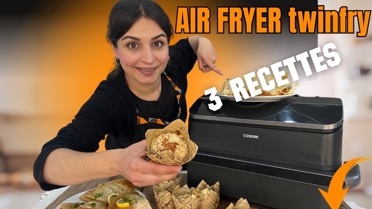 3 recettes FAMILIALES &agrave; faire &agrave; l&rsquo;airfryer COSORI 10L twinfry 🧁🥗