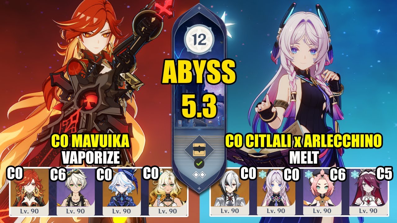 C0 Mavuika Vaporize & C0 Citlali Arlecchino Melt | Spiral Abyss 5.3 | Genshin Impact 【原神】