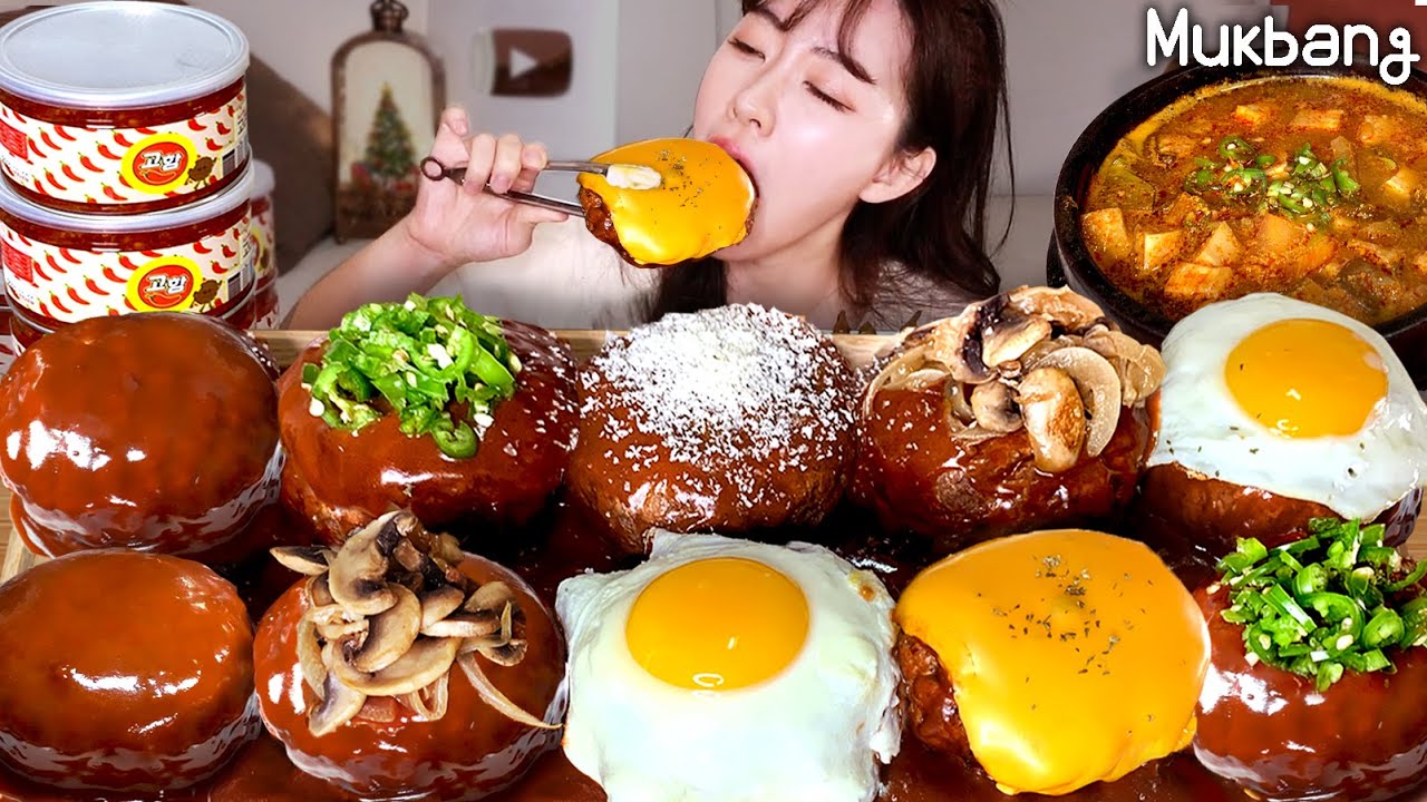 Мягкий и влажный Hamburger steak и корейская традиционная еда Doenjang-jjigae REAL ASMR MUKBANG