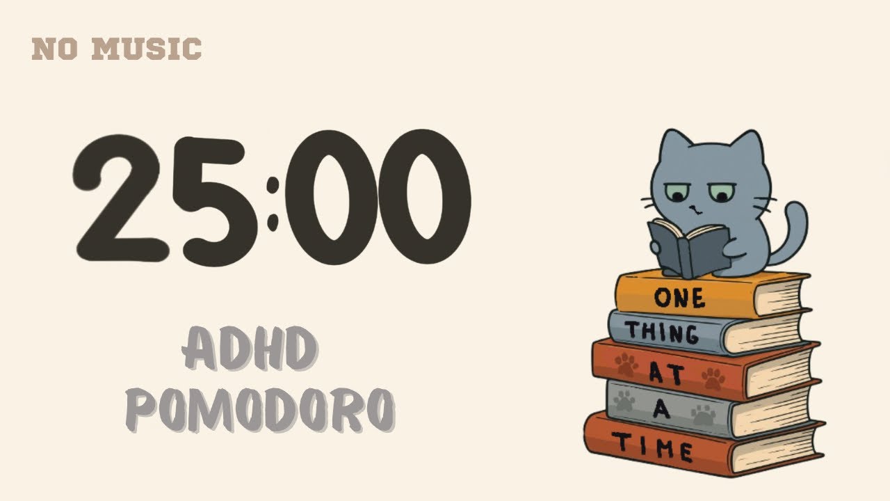 ADHD Friendly Focus Timer | 25/5 Pomodoro | No Music