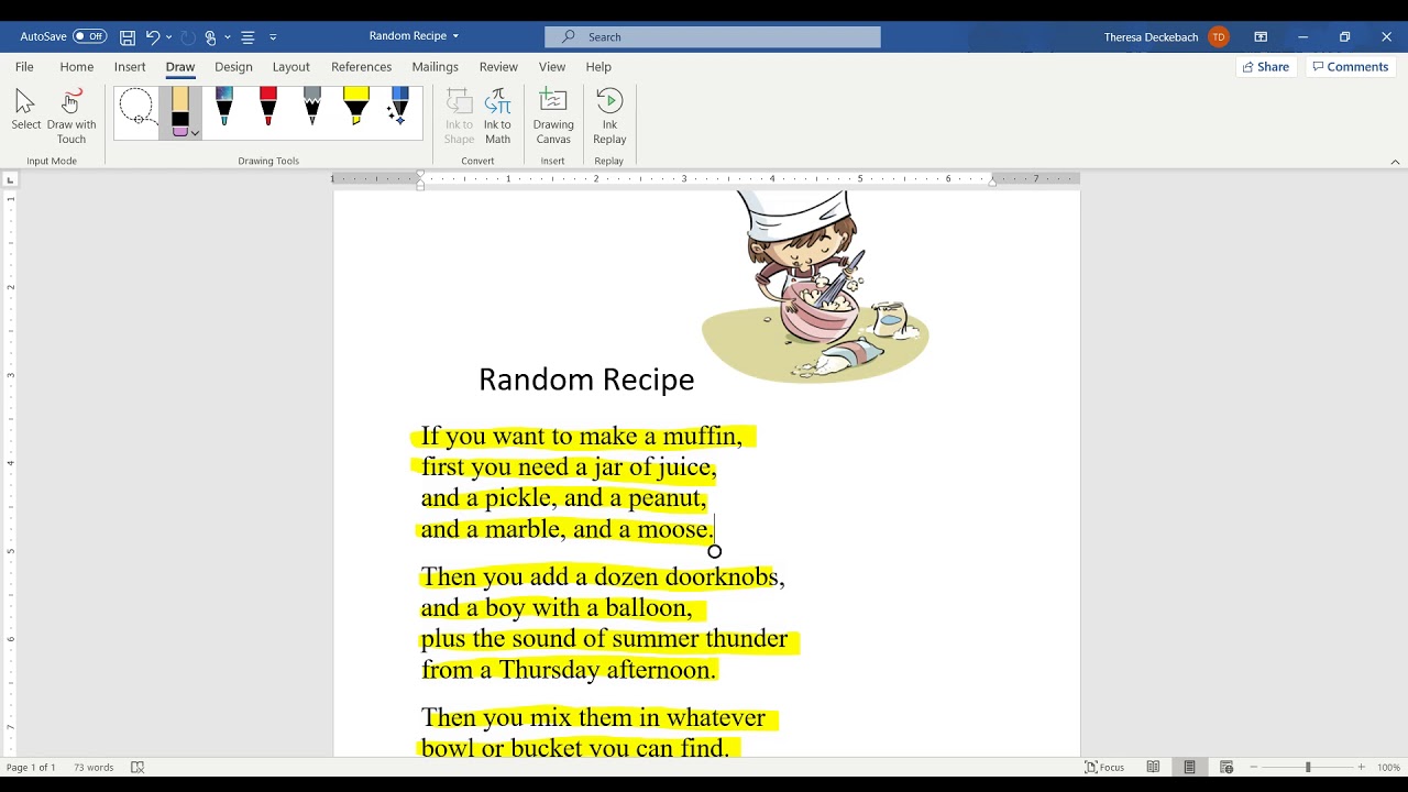 Random Recipe by Ken Nesbitt fluency practice