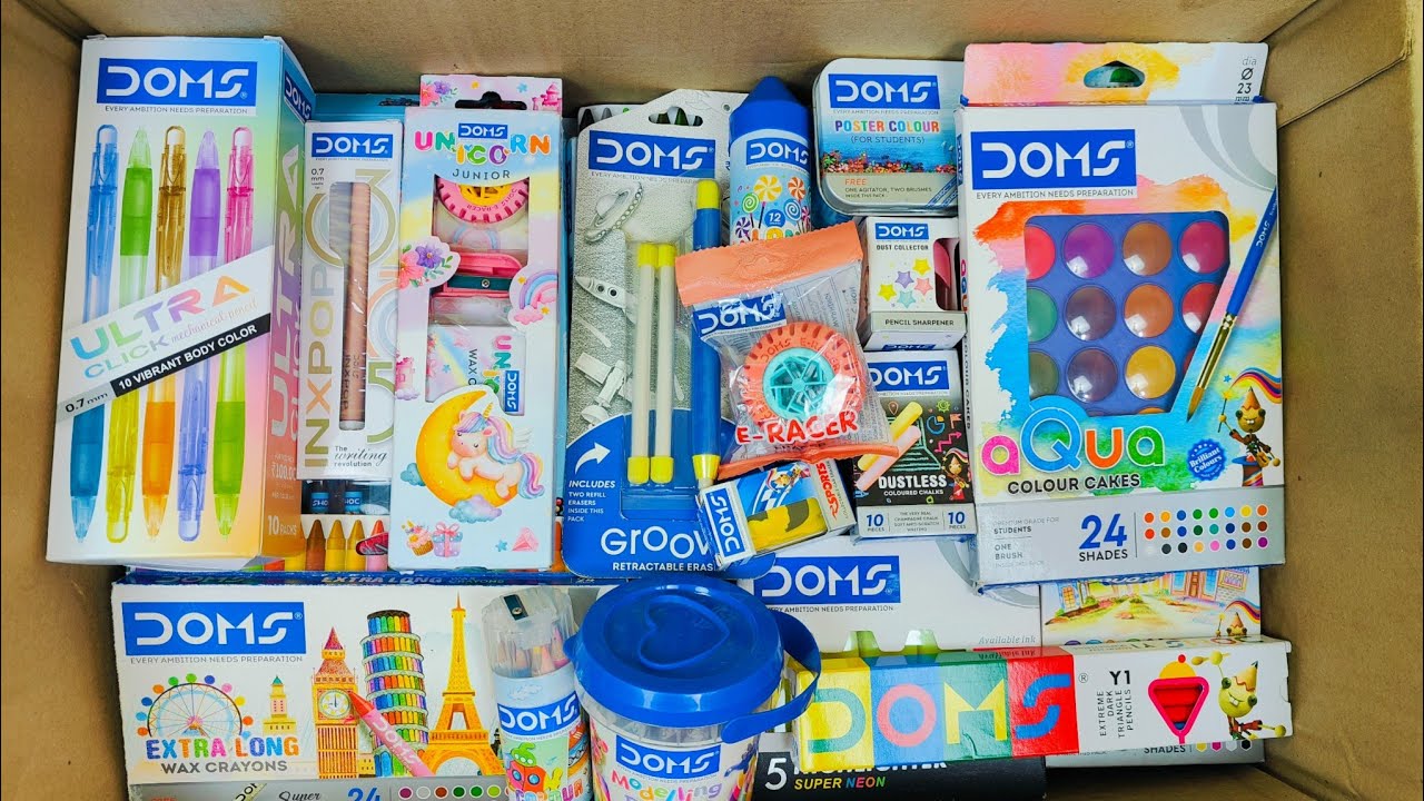 Unboxing Cool DOMS Stationery 📚 School Supplies, Unicorn stationery, Clay,  Sharpener, Eraser,