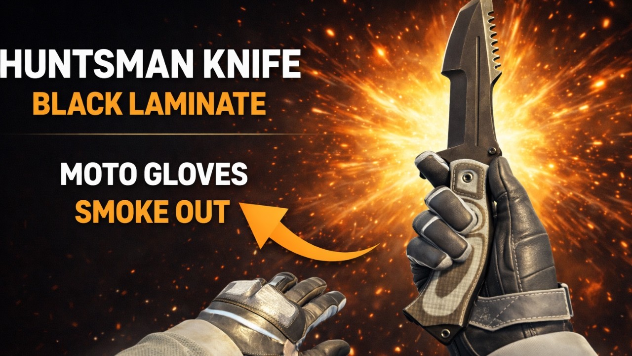 Huntsman Knife Black Laminate + Moto Gloves Smoke Out CS2 Combo Showcase