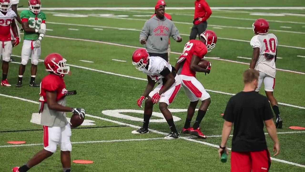 Rutgers defensive backs work on tackling