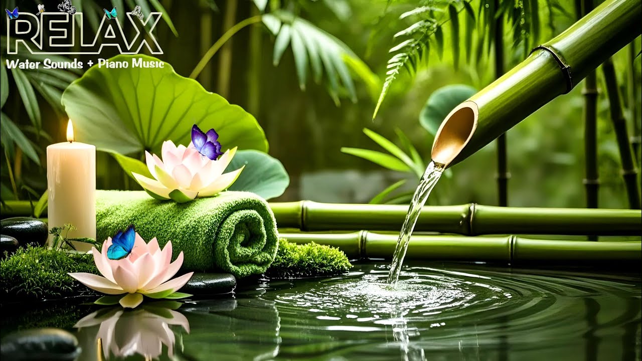 Relaxation Music: Bamboo Water Fountain + Healing Piano 🌿 Sleep Music, Meditation and Nature Sounds