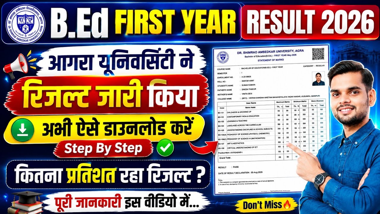 bed first year result 2026/ Agra university bed result 2026/ agra university bed result kaise dekhe