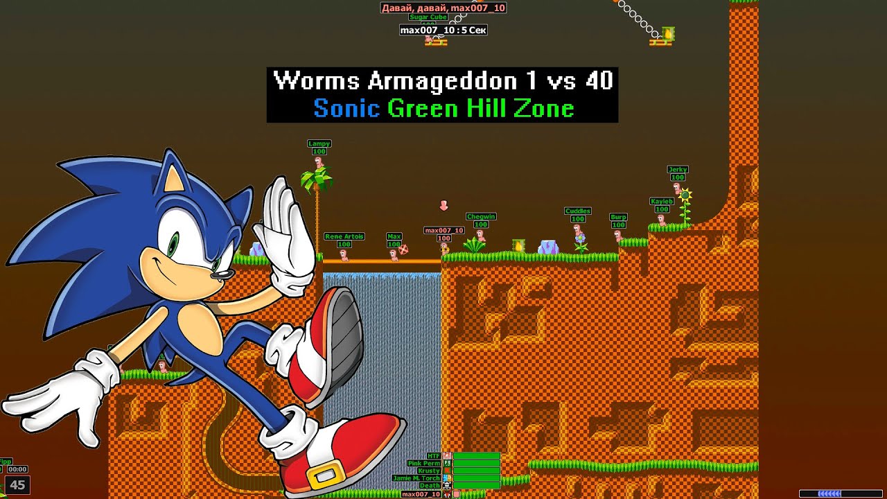 Worms Armageddon 1 vs 40 Sonic Green Hill Zone